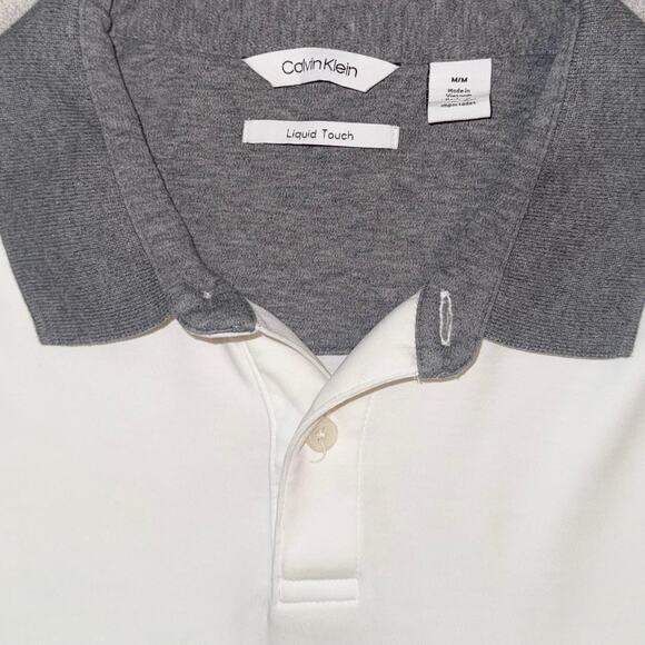 Calvin Klein Liquid Touch Short Sleeve Polo Shirt in White/Navy/Grey - Picture 3 of 4